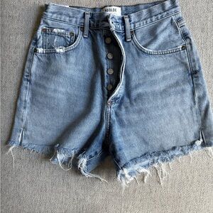 Agolde Blue Jean Shorts with Distressed Hem